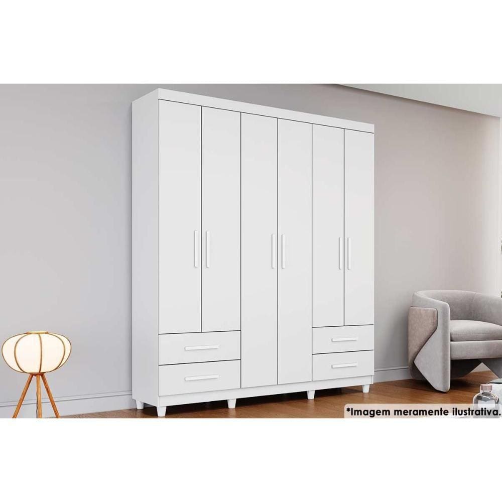 Guarda Roupa 6 Portas e 4 Gavetas Canadá Branco - Conquista