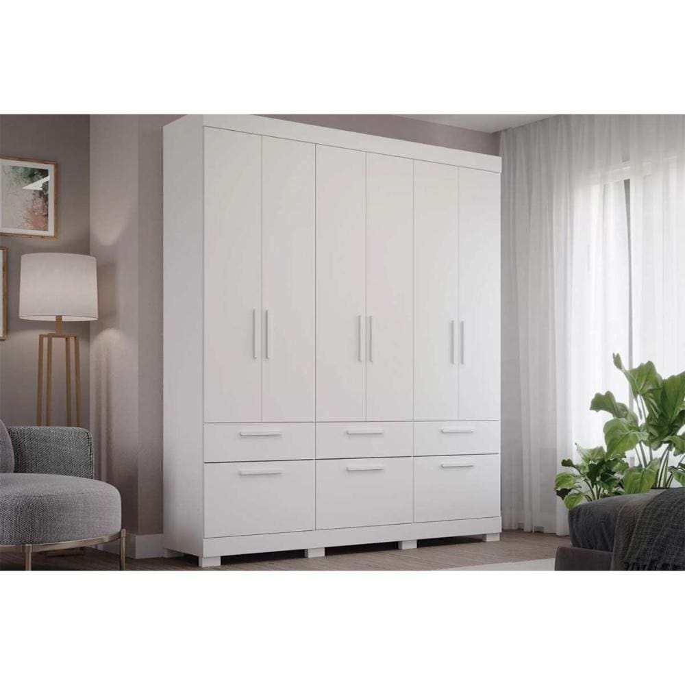 Guarda Roupa 6 Portas 5 Gavetas Porto Branco - Panan