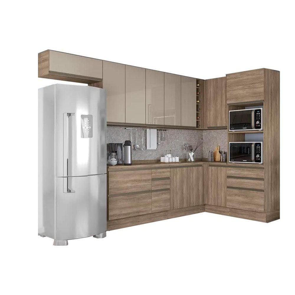Cozinha Modulada Kappesberg Maxxi 11 Peças (4 Armários + 3 Balcões + 1 Paneleiro + 3 Complementos) C11P08 Nogal