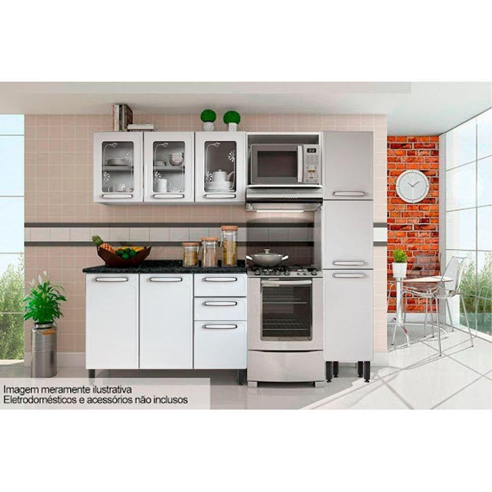 Cozinha Completa Evidence 4 Peças (1 Armário + 1 Balcão + 1 Paneleiro + 1 Complemento) C4P45 Branco - Bertolini