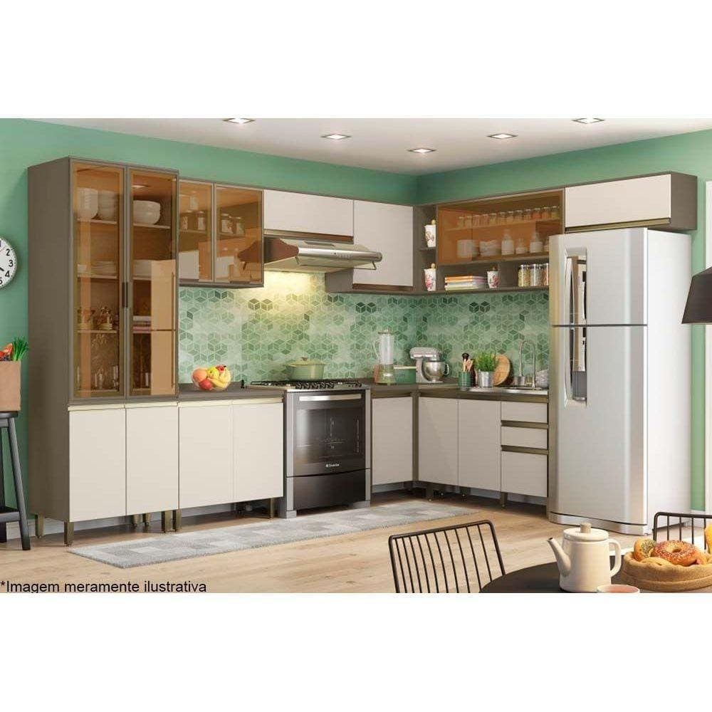 Cozinha Modulada Completa Connect 12 Peças (5 Armários + 3 Balcões + 1 Paneleiro + 3 Complementos) C12P02 Duna/Cristal - Henn