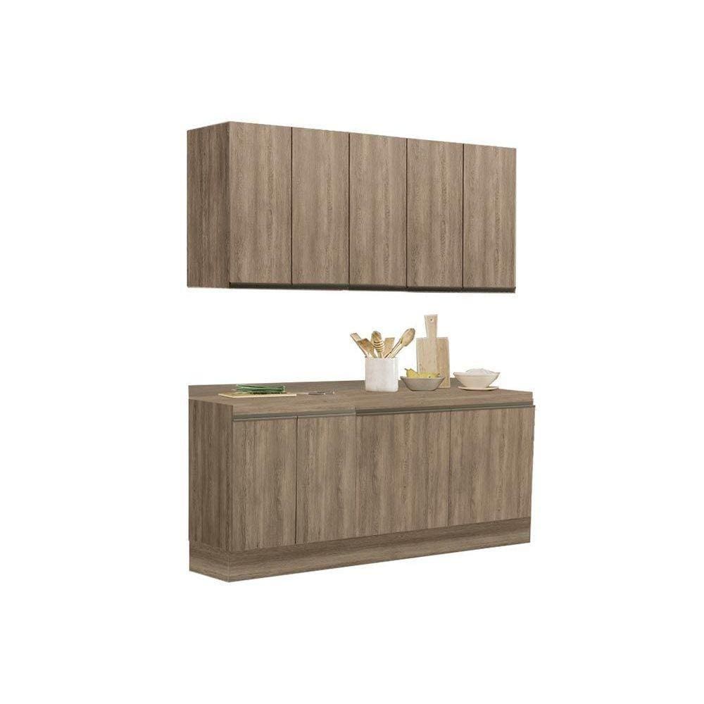 Kit de Cozinha Modulada 6 Peças Maxxi (2 Armários + 2 Balcões + 2 Complementos) C6P23 Nogal - Kappesberg