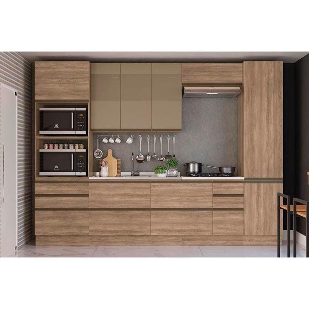 Cozinha Modulada Kappesberg Maxxi 7 Peças (2 Armários + 2 Balcões + 2 Paneleiros + 1 Complemento) C7P08 Nogal