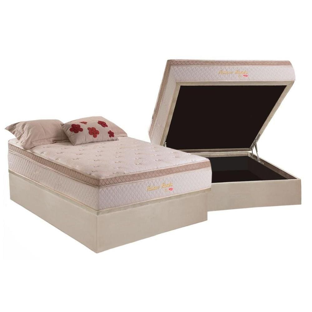Cama Box Baú Casal: Colchão Molas Herval MasterPocket Ensacadas Pallace Bambu Plus + Base CRC Suede Clean(138x188)
