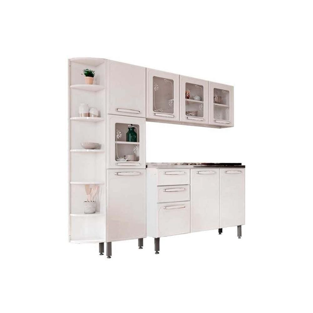 Cozinha Completa Evidence 4 Peças (1 Armário + 1 Balcão + 1 Paneleiro + 1 Complemento) C4P47 Branco - Bertolini