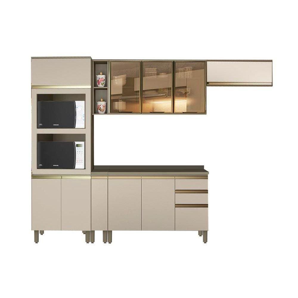 Cozinha Modulada Henn Connect 6 Peças (1 Armário + 1 Balcão + 1 Paneleiro + 3 Complementos) C6P04 Duna/Cristal