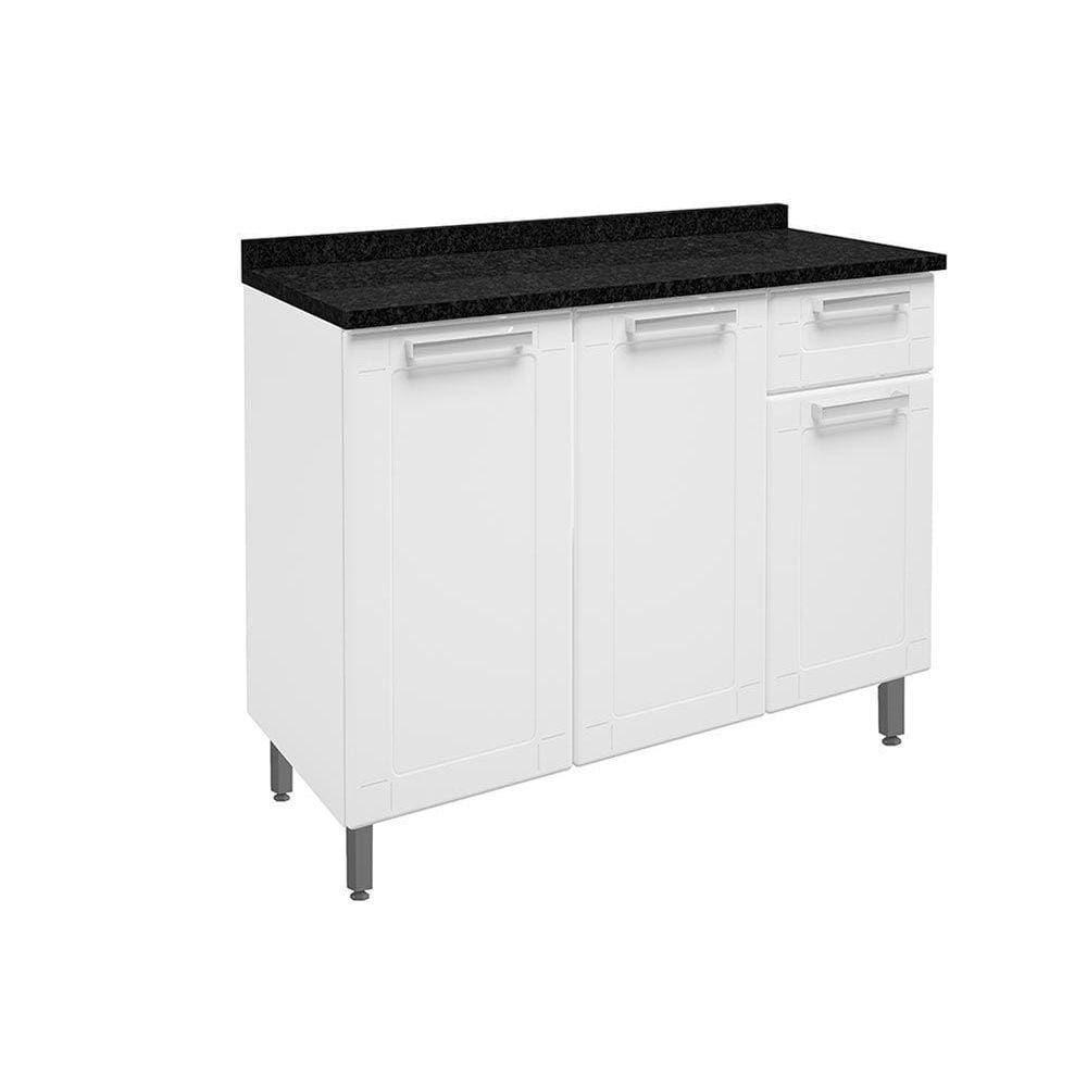 Gabinete de Cozinha Modulado Balcão Múltipla 6112 3 Portas 1 Gaveta c/ Tampo Branco - Bertolini