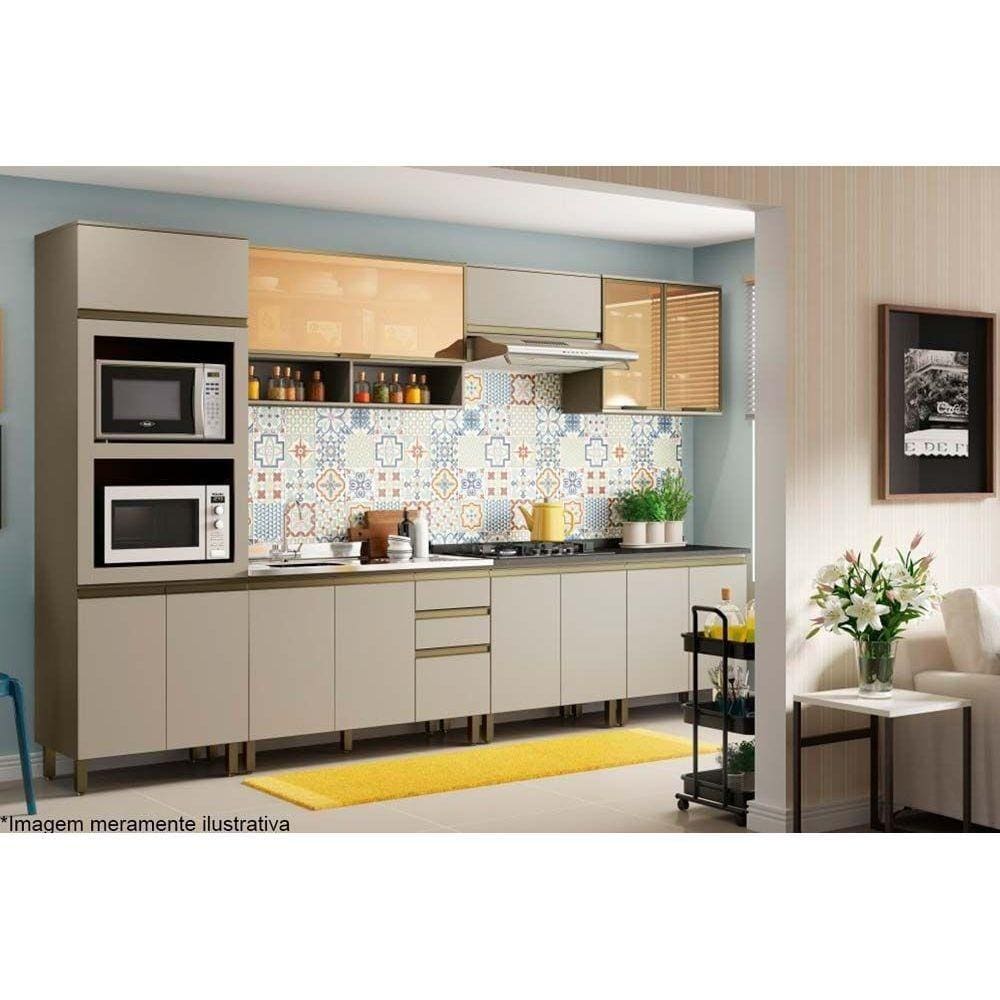 Kit de Cozinha Completa 10 Peças Connect (3 Armários + 3 Balcões + 1 Paneleiro + 3 Complementos) C10P01 Duna/Cristal - Henn