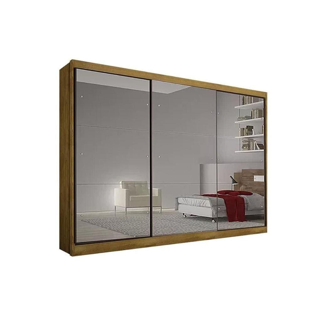 Guarda Roupas 3 Portas de Correr e 6 Gavetas c/ Espelho Passion Plus Freijo Cumaru - Novo Horizonte