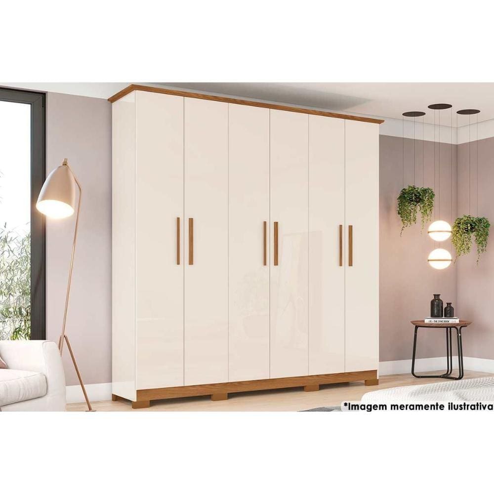 Guarda Roupa 6 Portas e 3 Gavetas Cover Off White/Nature - Henn