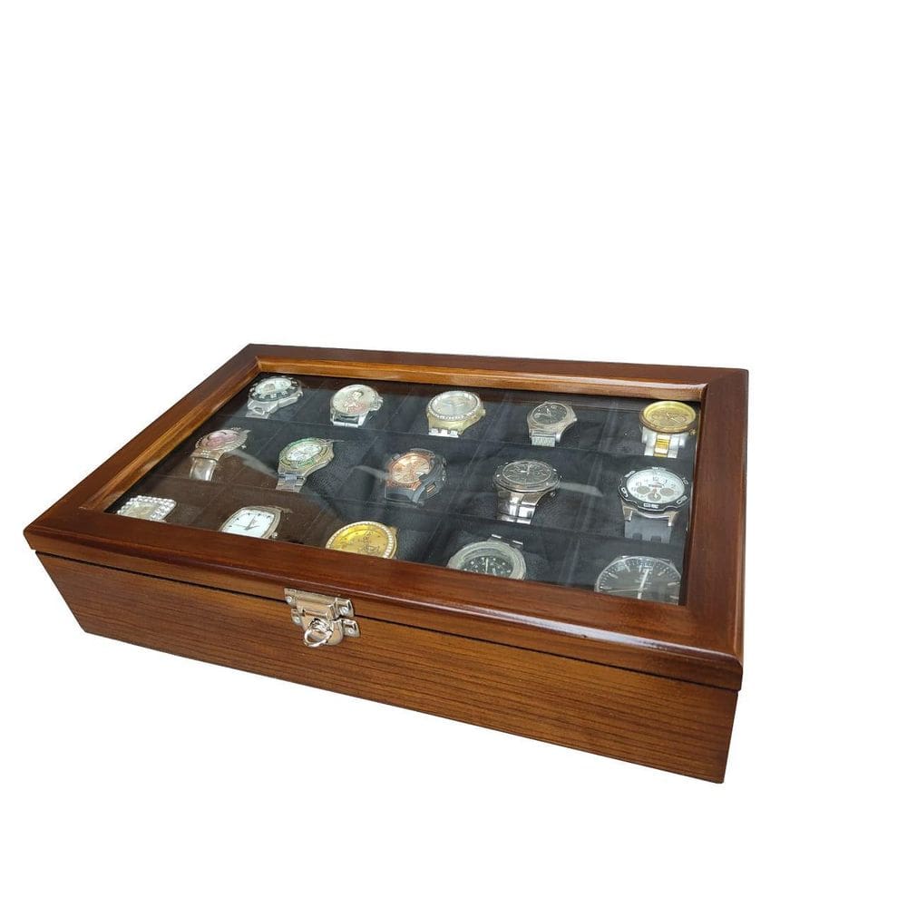 Caixa Para Relógio Com 15 Divisórias Tabaco Floco Preto