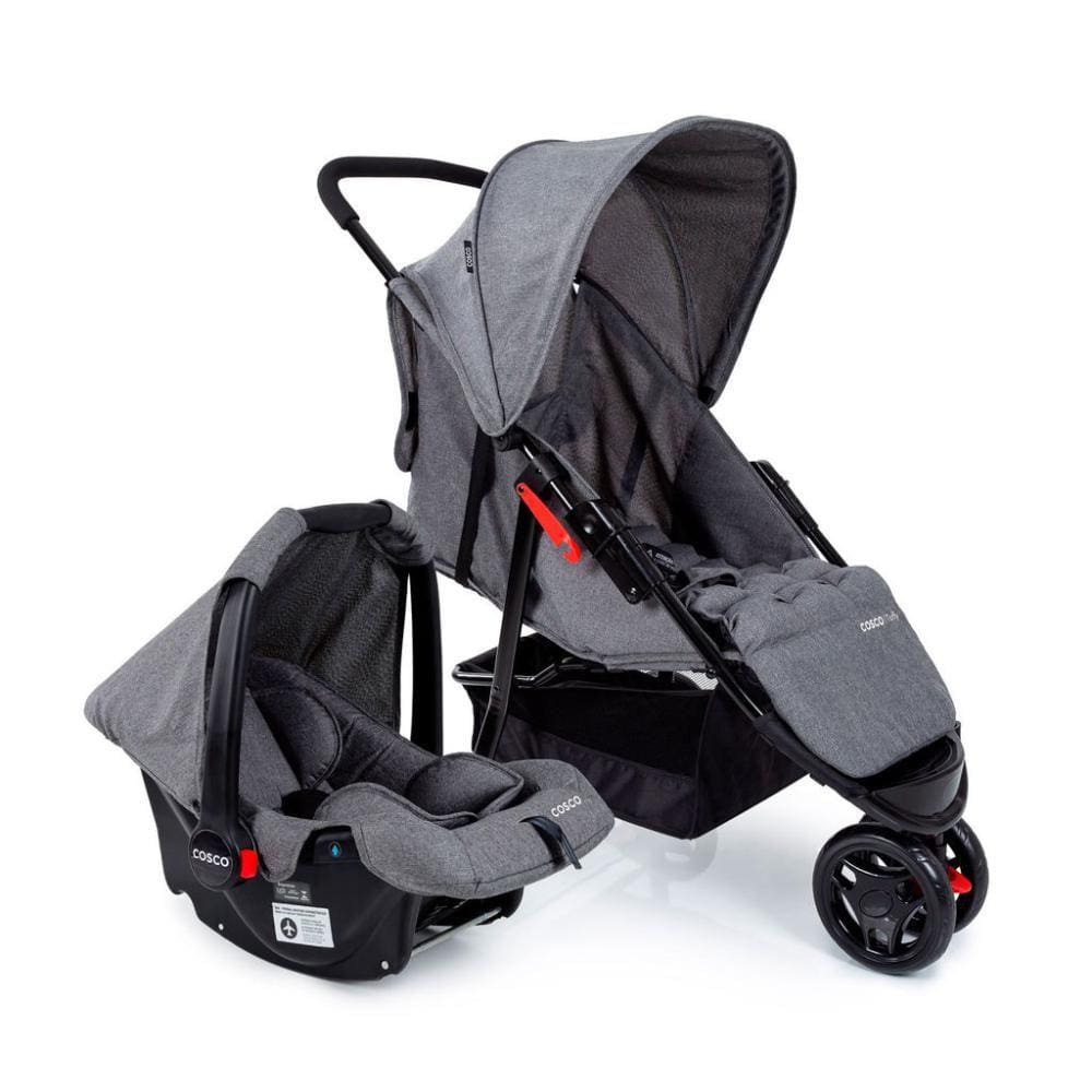 Carrinho com Bebê Conforto Travel System Toffy Duo Cosco Cinza Mescla