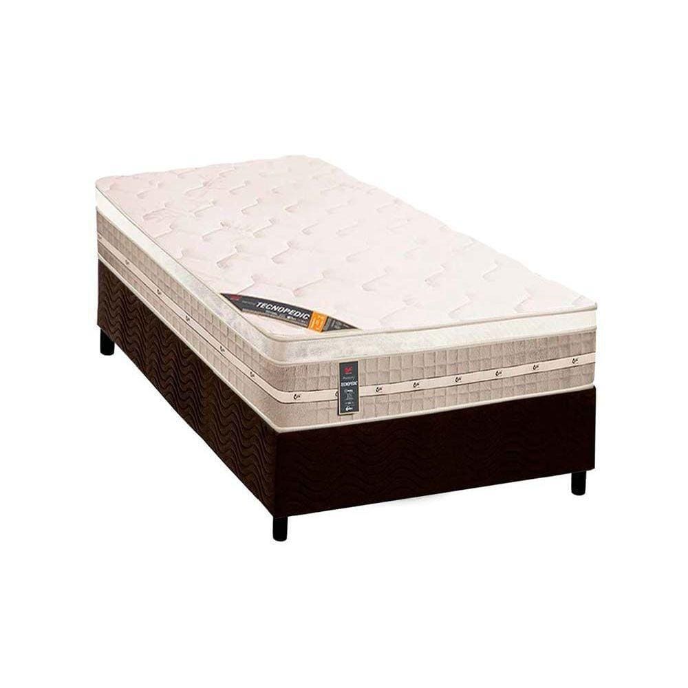 Conjunto Box Solteiro: Colchão Molas Castor Tecnopedic Premium + Base CRC Suede Brown(88x188)