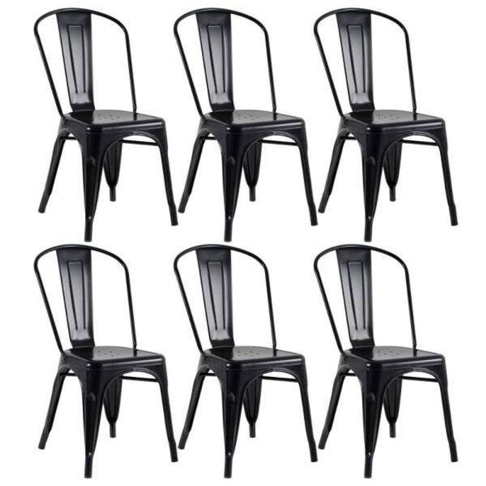 Kit 6 Cadeiras Iron Tolix - Preto - Semibrilho