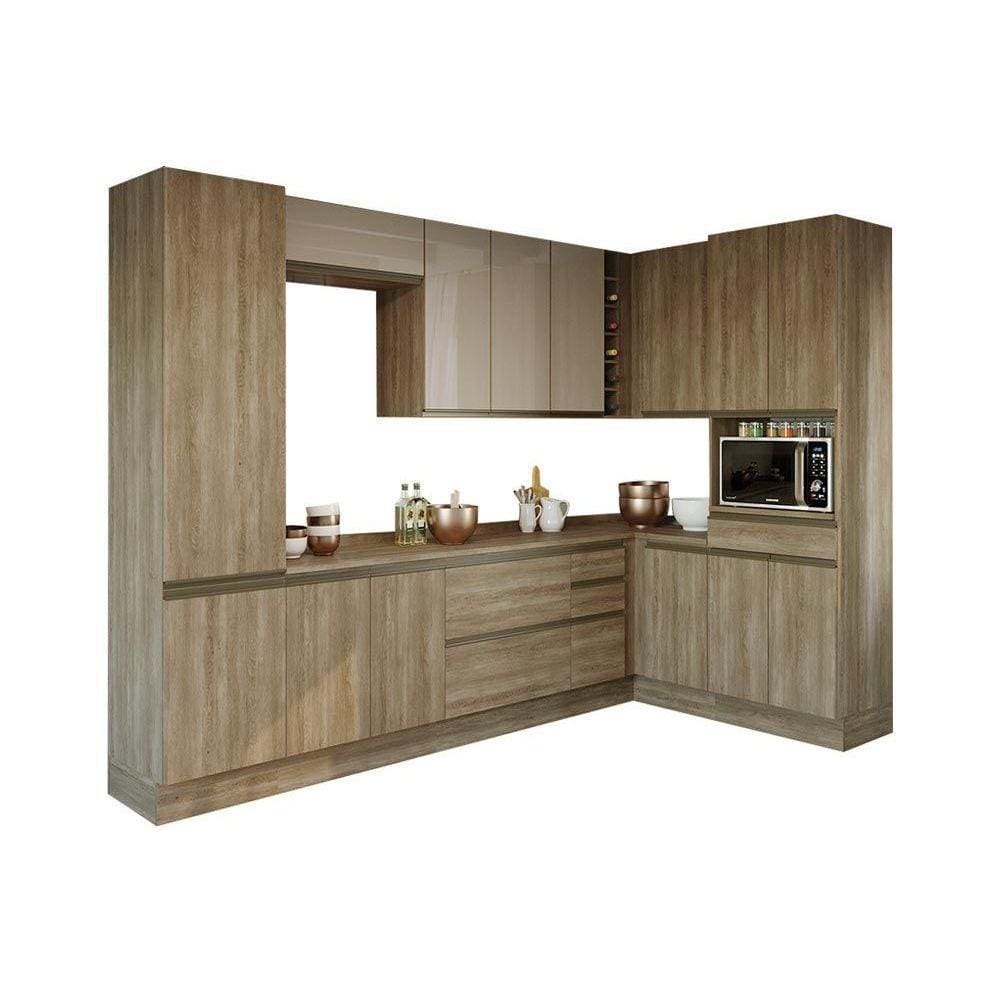 Cozinha Modulada Completa Maxxi 11 Peças (3 Armários + 3 Balcões + 2 Paneleiros + 3 Complementos) C11P07 Nogal - Kappesberg