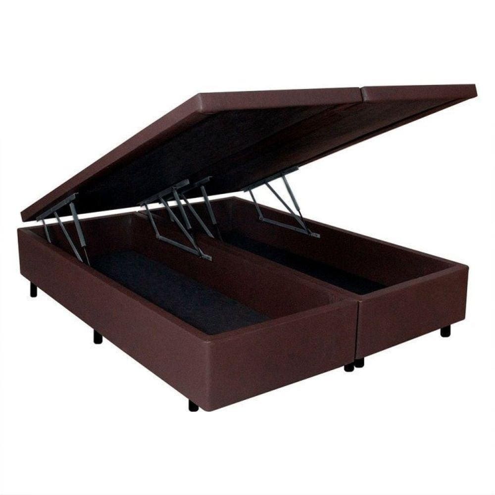 Base Box Baú King 193x203x42cm em Courino com Pistão a Gás Marrom