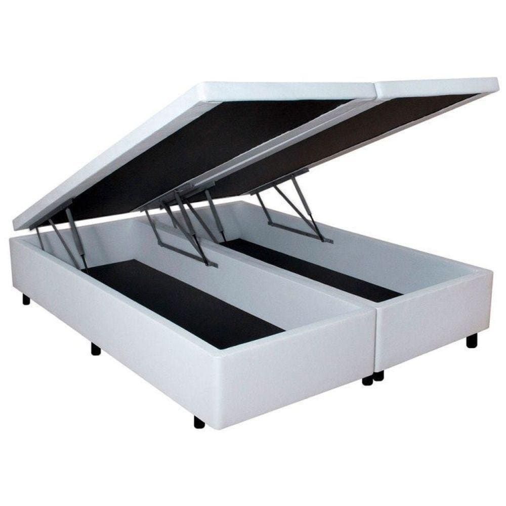 Base Box Baú King 193x203x42cm em Courino com Pistão a Gás Branco