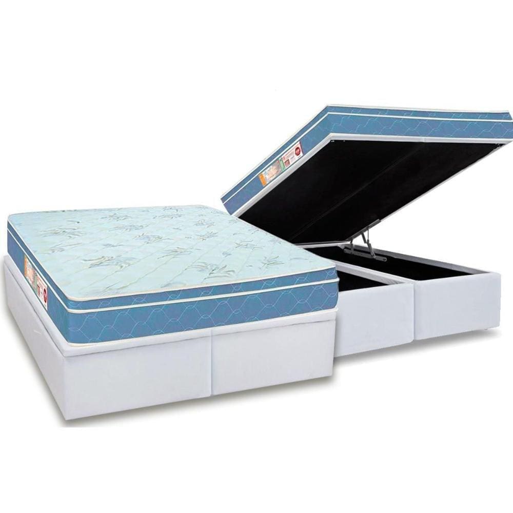 Cama Box Baú King: Colchão Espuma D45 Castor Sleep Max + Base CRC Courano White(193x203)