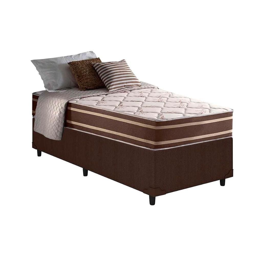 Cama Box Solteiro: Colchão Molas Anjos Superlastic Duo Sono + Base CRC Courano Brown(88x188)