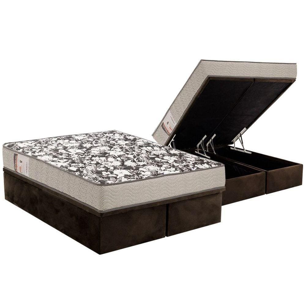 Cama Box Baú Queen: Colchão Espuma Ortobom D26 Physical Ultra Resistente + Base CRC Suede Brown(158x198)