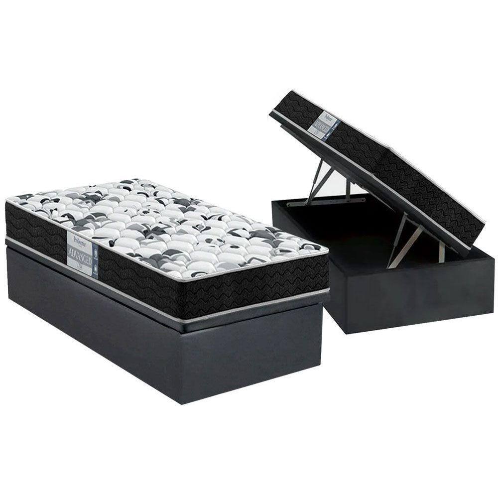 Cama Box Baú Solteiro: Colchão Anatômico Probel D28 / EP ProDormir Advanced Tech1000 + Base CRC Suede Gray(88x188)