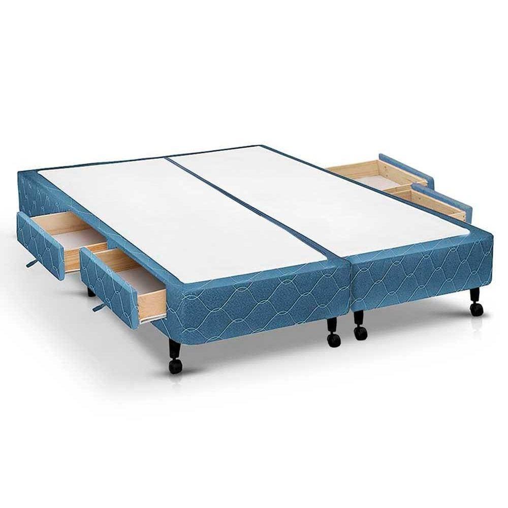 Cama Box Base c/Gavetas Queen Poli Tecido Blue (158x27-c/4 Gavs) - Castor