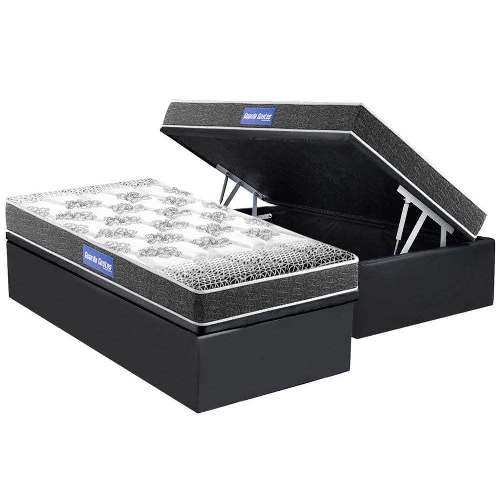 Cama Box Baú Solteiro: Colchão Espuma Probel D20 Guarda Costas Resistente Black + Base CRC Suede Gray(88x188)