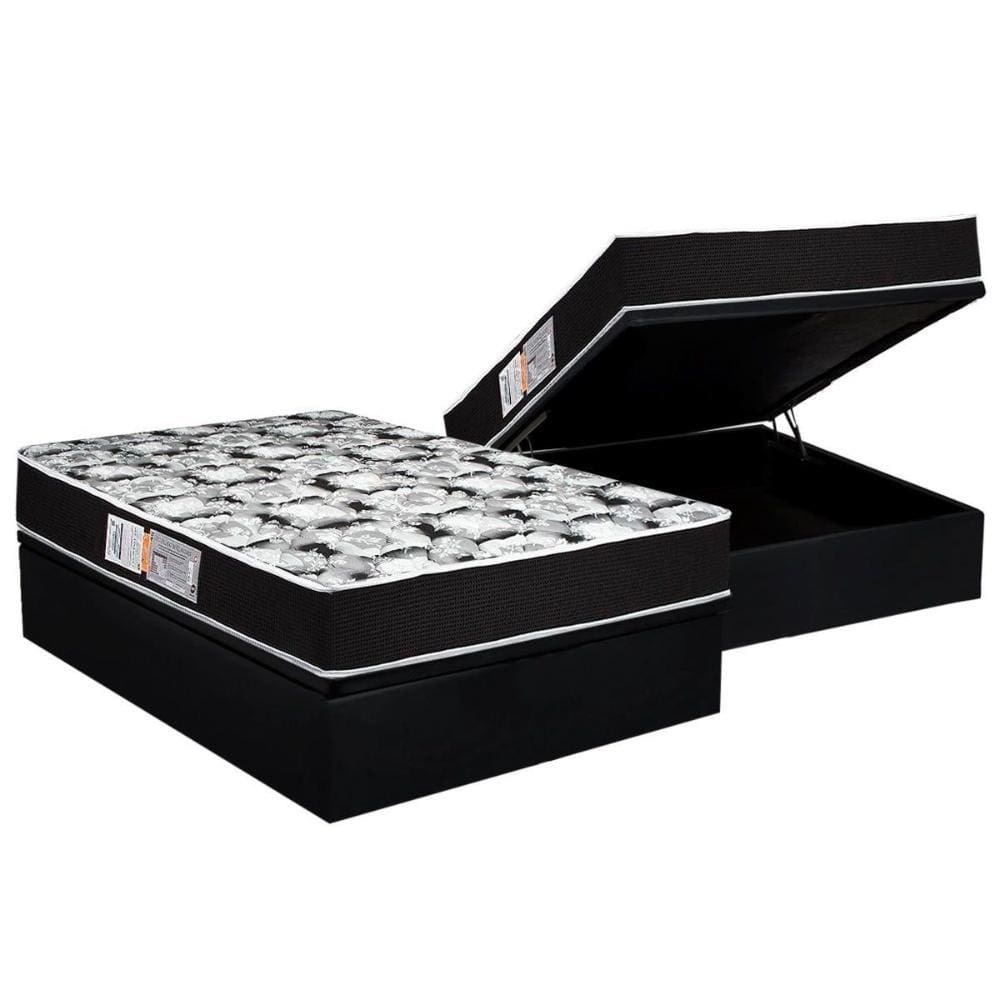 Cama Box Baú Casal: Colchão Espuma D45 Luckspuma Gran Luck Pró Saúde Duplo + Base CRC Suede Black(138x188)