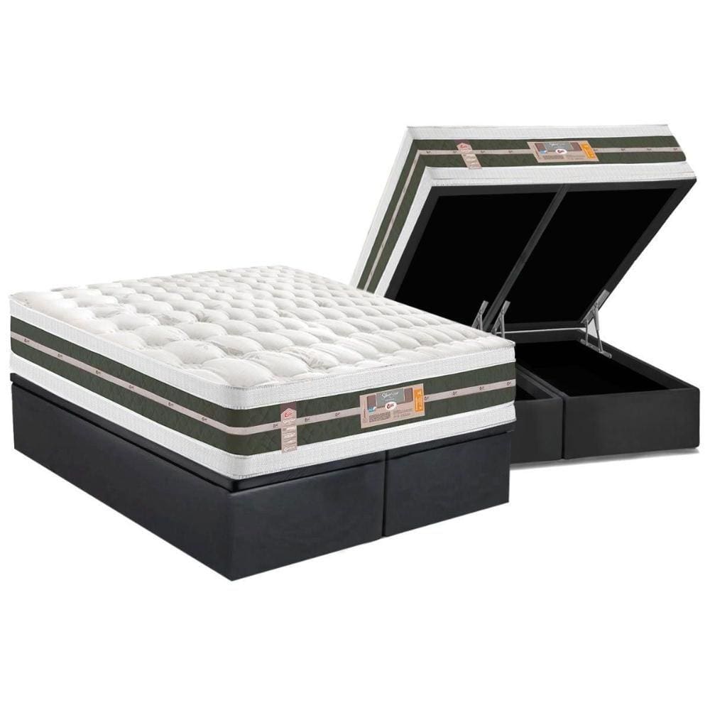 Cama Box Baú King: Colchão Molas Bonnel Castor Silver Star Air Double Face + Base CRC Suede Gray(193x203)