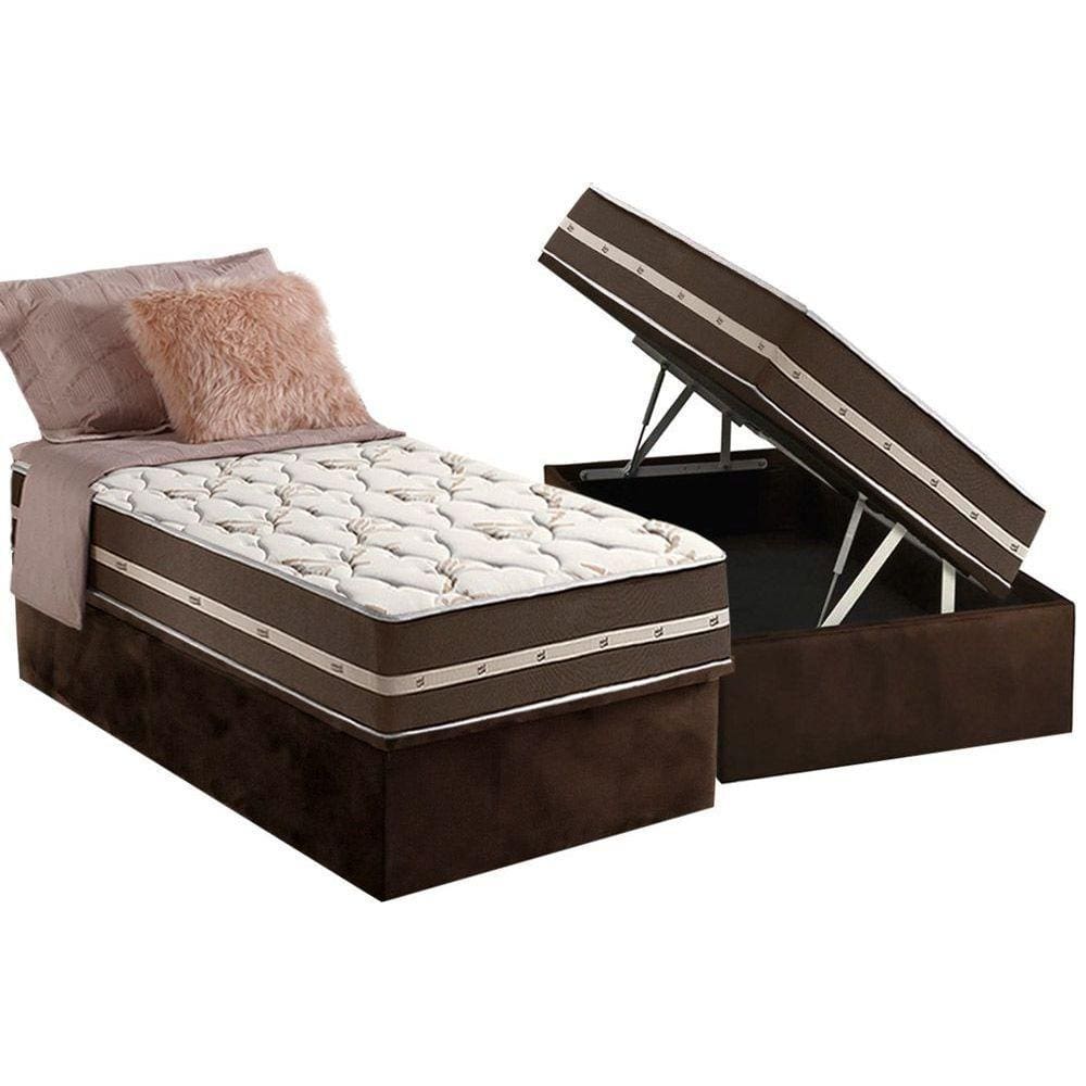 Cama Box Baú Solteiro: Colchão Molas Anjos Superlastic Classic + Base CRC Suede Brown(88x188)