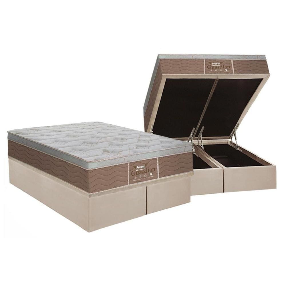 Cama Box Baú Queen: Colchão Molas Probel Prolastic Guardian + Base CRC Suede Clean(158x198)