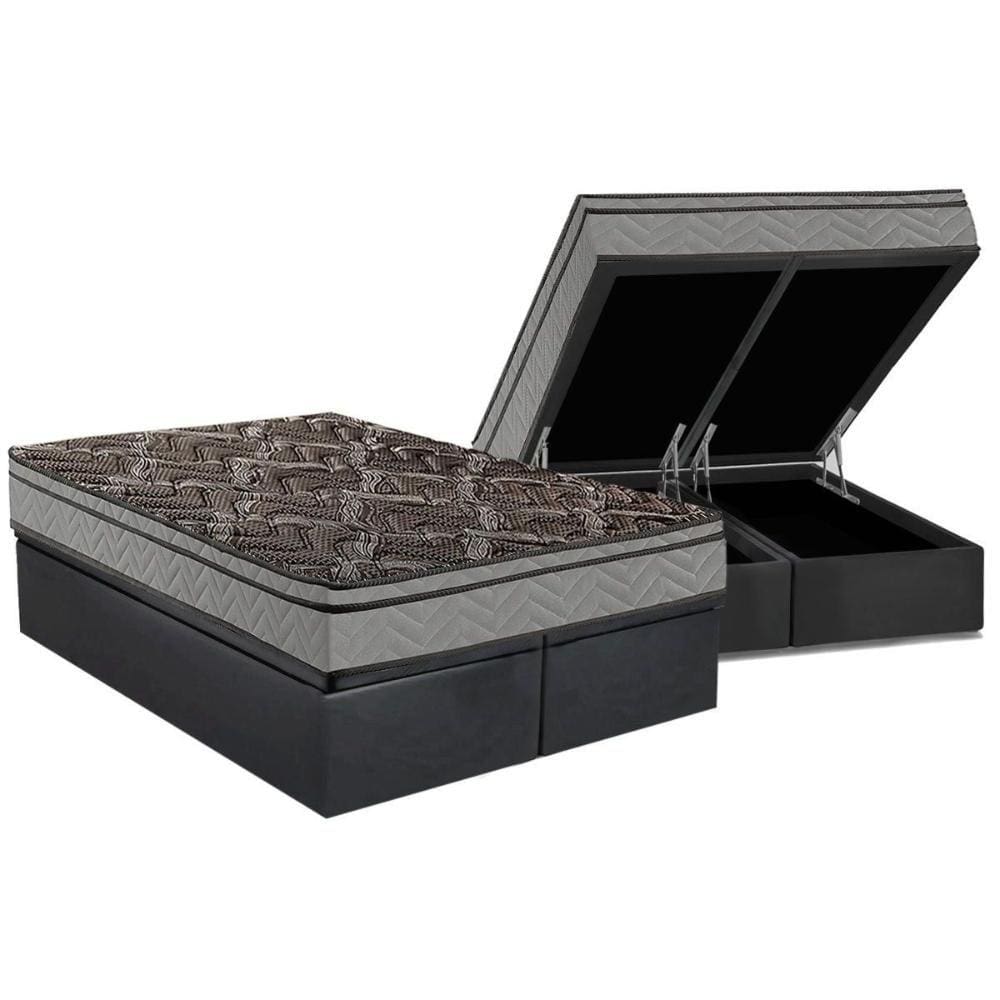 Cama Box Baú Queen: Colchão Anatômico Paropas D28 / EP Confort Firme+ Base CRC Suede Cinza(158x198)