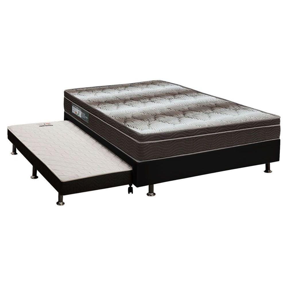 Cama Box c/Auxiliar Casal: Colchão Ortopédico Ortobom Light + Base CRC Courano Black(138x188)