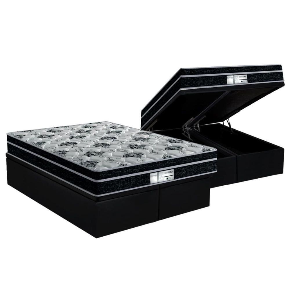 Cama Box Baú Queen: Colchão Molas Probel Prolastic ProDormir Born + Base CRC Suede Black(158x198)
