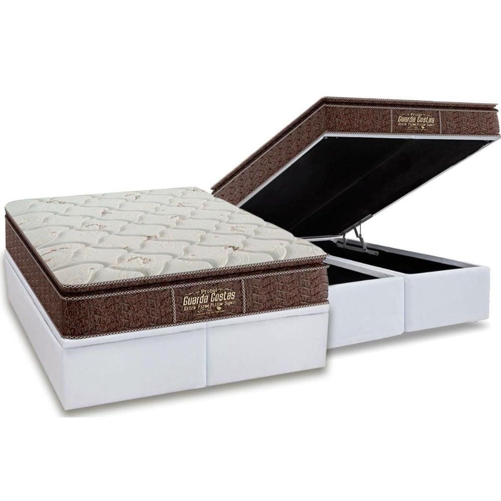 Cama Box Baú King: Colchão Ortopédico Probel Guarda Costas Extra Firme + Base CRC Courano White(193x203)