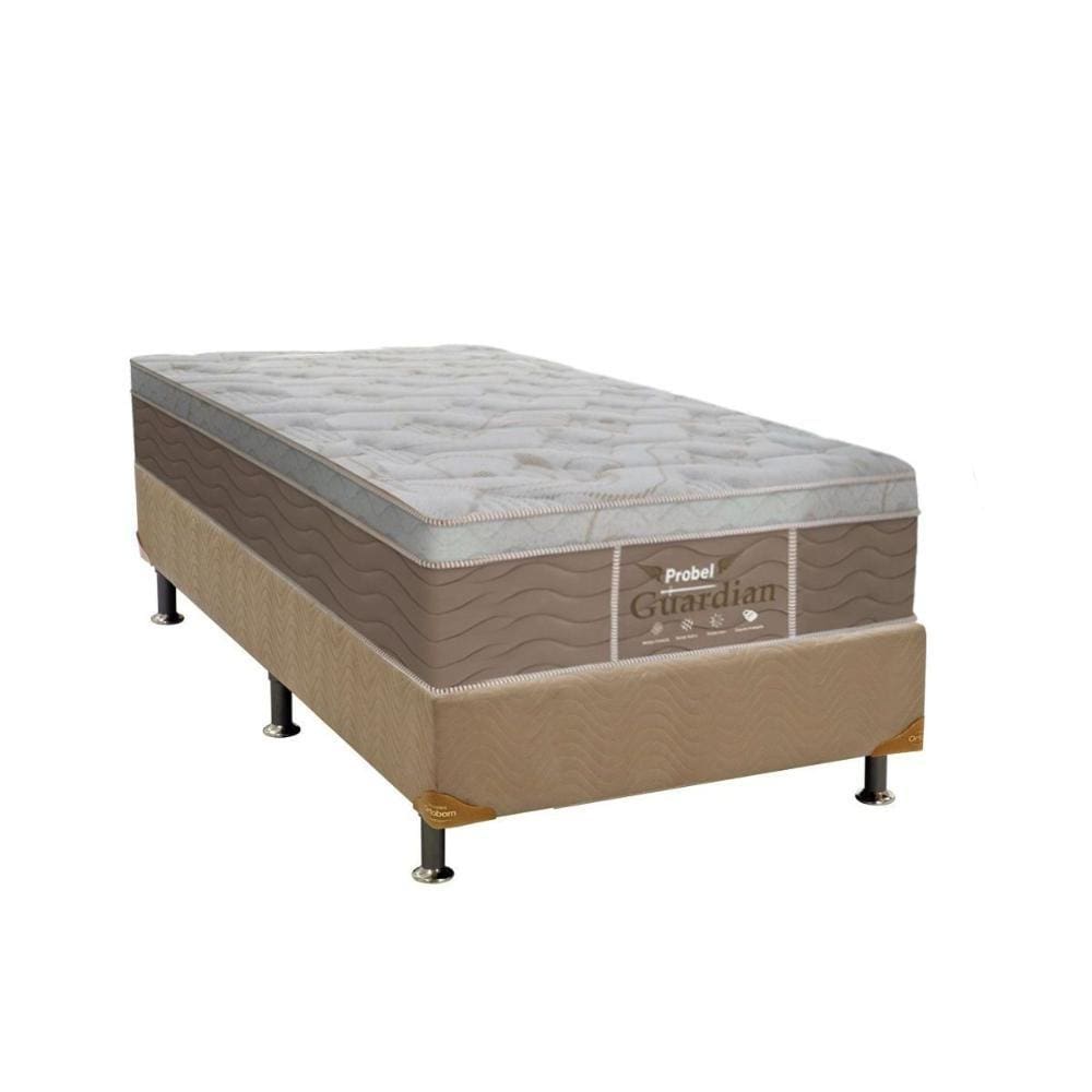 Cama Box Solteiro: Colchão Molas Probel Prolastic Guardian + Base CRC Suede Clean(88x188)