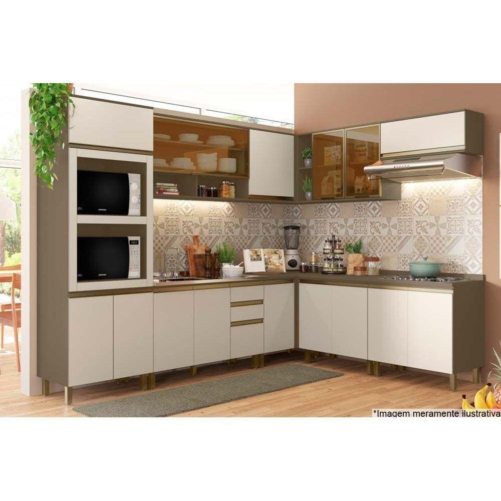 Cozinha Modulada Completa Connect 13 Peças (4 Armários + 4 Balcões + 1 Paneleiro + 4 Complementos) C13P01 Duna/Cristal - Henn