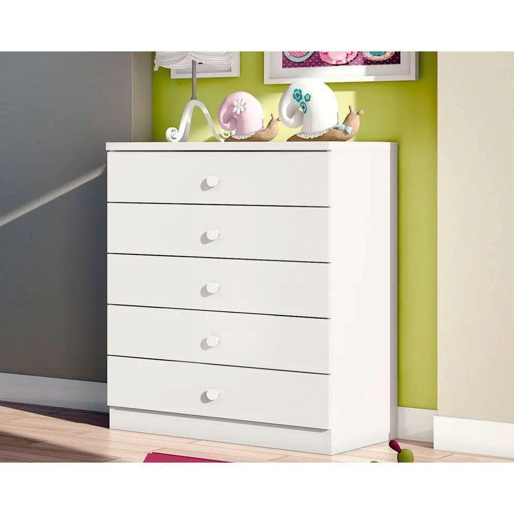 Cômoda Bebê Bala de Menta 5 Gavetas Branco - Henn