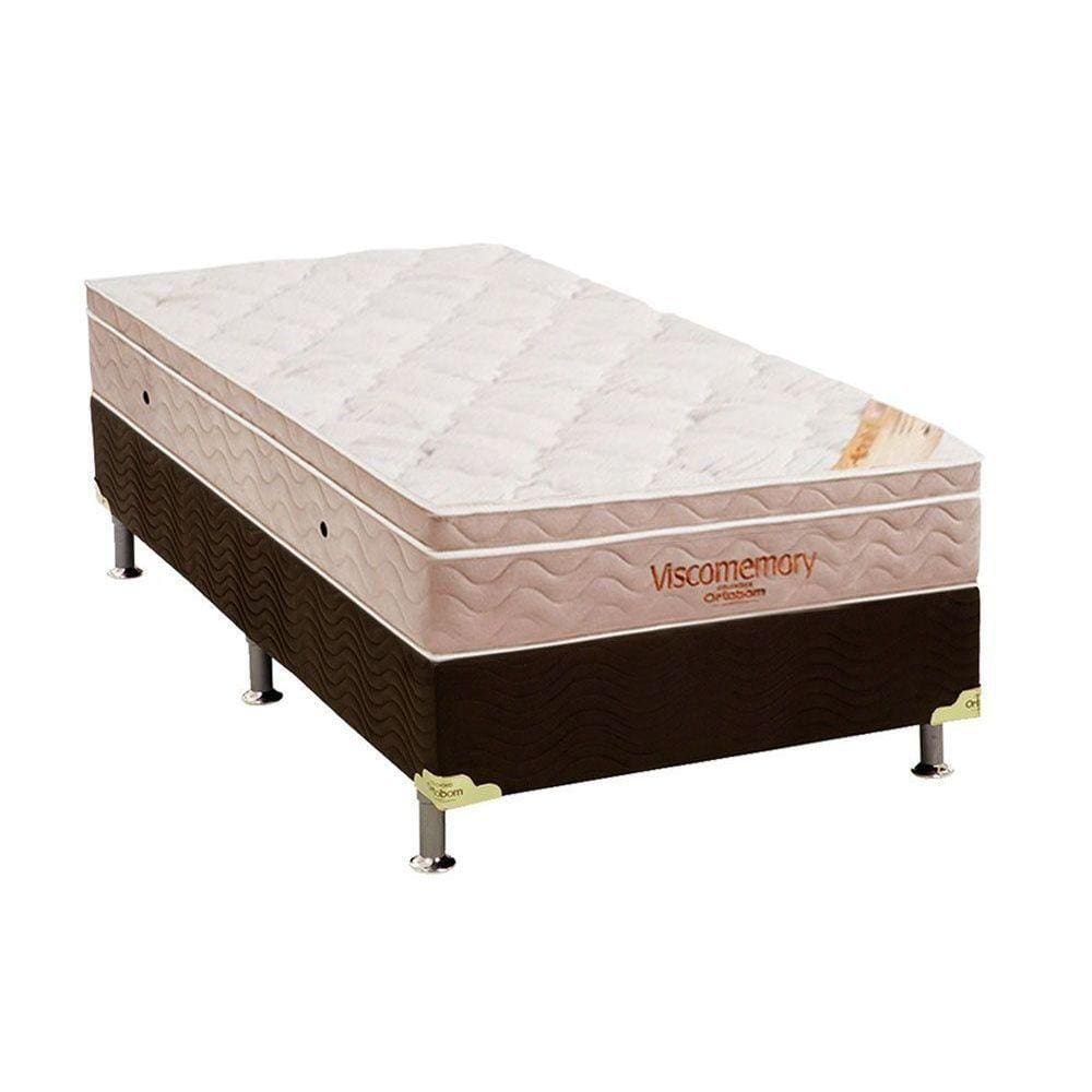 Cama Box Solteiro: Colchão Espuma Ortobom Apollo Viscomemory + Box Suede Brown(88x188)
