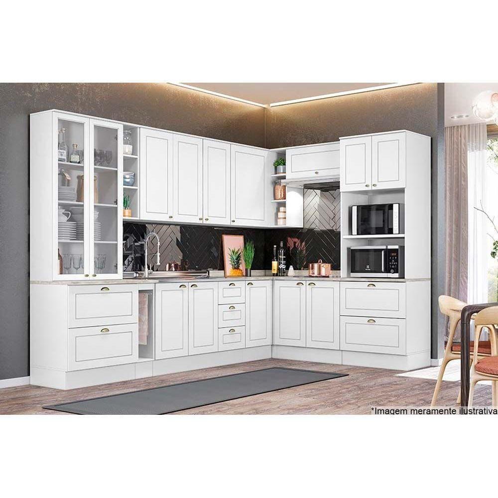 Kit de Cozinha Modulada 14 Peças Americana 1 (3 Armários + 4 Balcões + 1 Paneleiro + 6 Complementos) C14P01 Branco