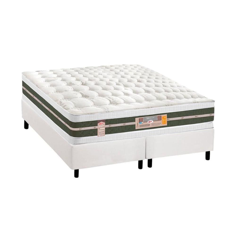 Cama Box Queen: Colchão Molas Castor Bonnel Silver Star Air + Base CRC Courano White(158x198)
