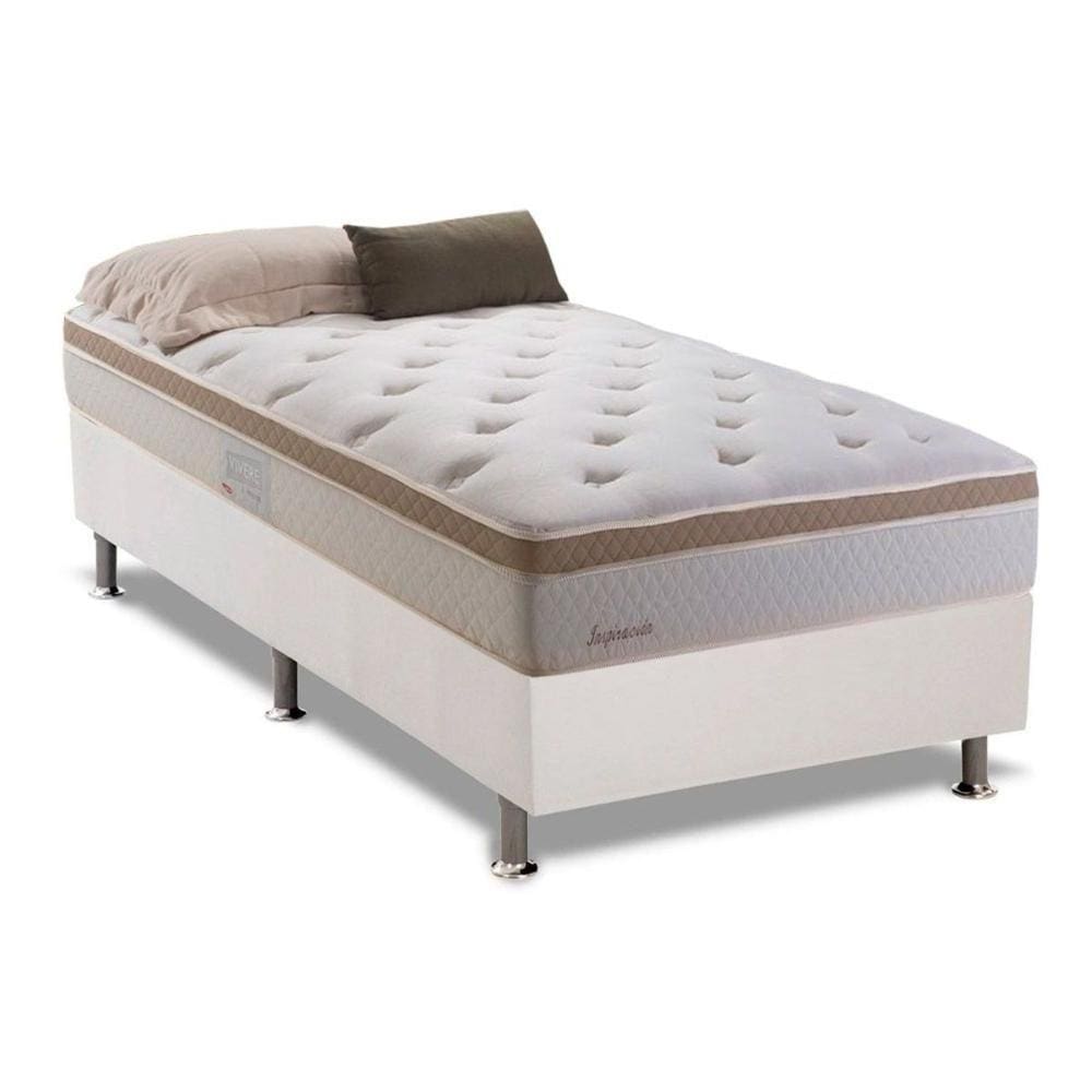 Cama Box Solteiro: Colchão Molas Bonnel Herval Inspiracion + Base CRC Courano Branco(88x188)