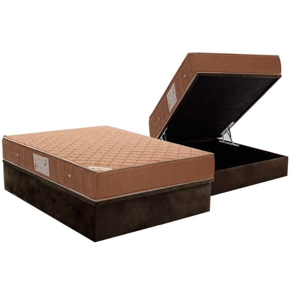 Cama Box Baú Casal: Colchão Molas Bonnel Ortobom Hotelaria Multilastic Orthotel + Base CRC Suede Brown(138x188)