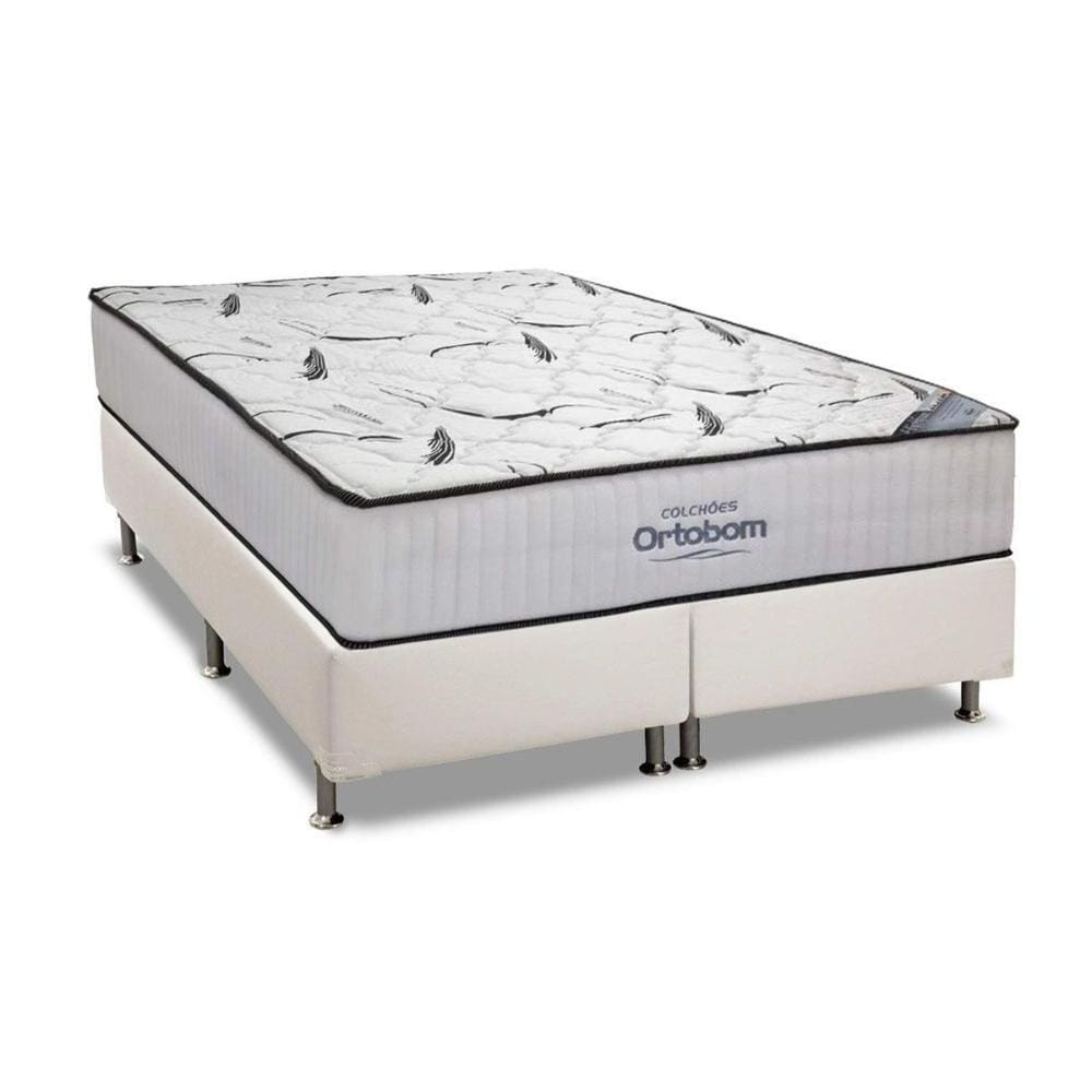 Cama Box King: Colchão Espuma Ortobom High Foam + Base CRC Courano White(186x198)