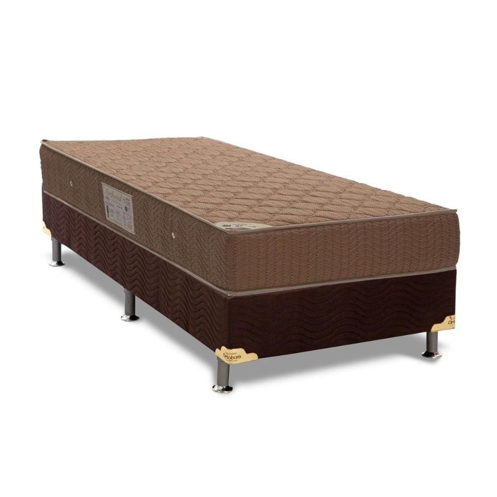 Cama Box Solteiro: Colchão Molas Bonnel Ortobom Hotelaria Multilastic Orthotel + Base CRC Suede Brown(88x188)