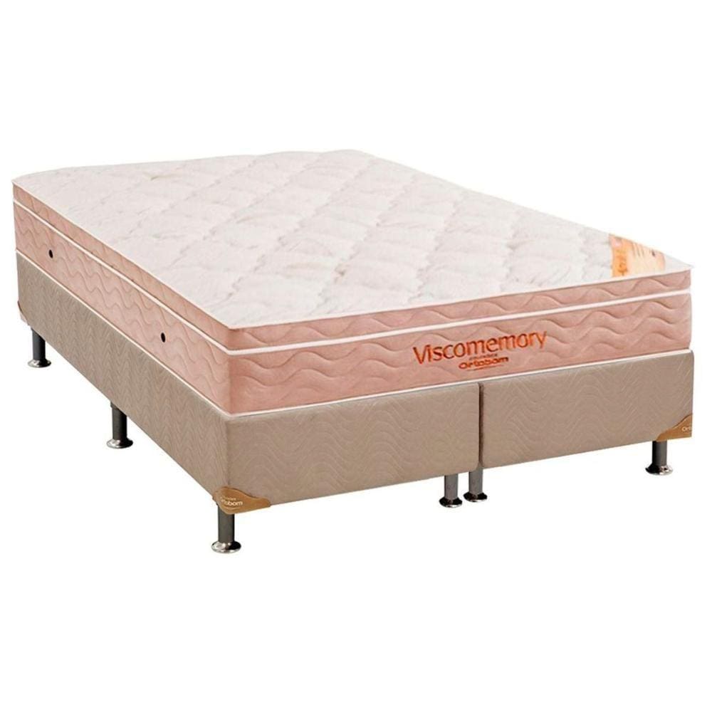 Cama Box King: Colchão Espuma Ortobom Apollo Viscomemory Bamboo + Box Courano Clean(193x203)