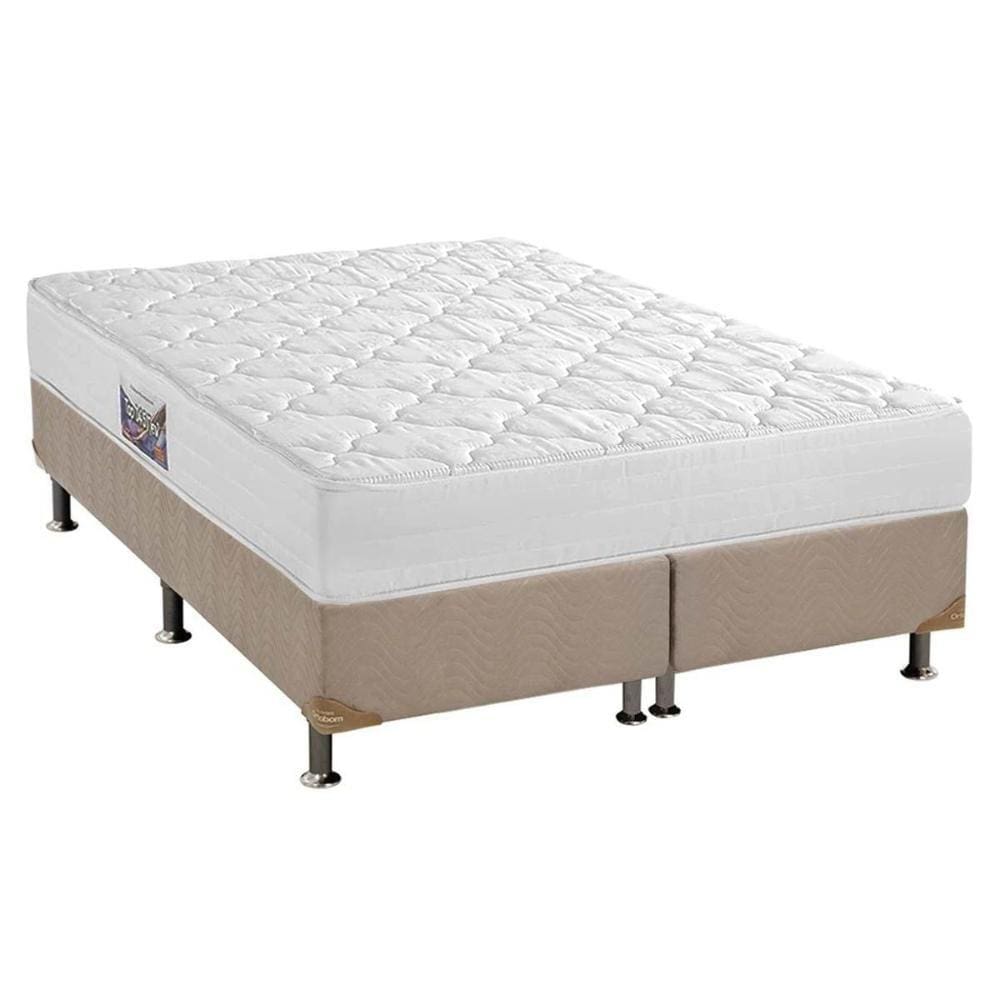 Cama Box King: Colchão Espuma Herval Top + Base CRC Suede Bege(193x203)