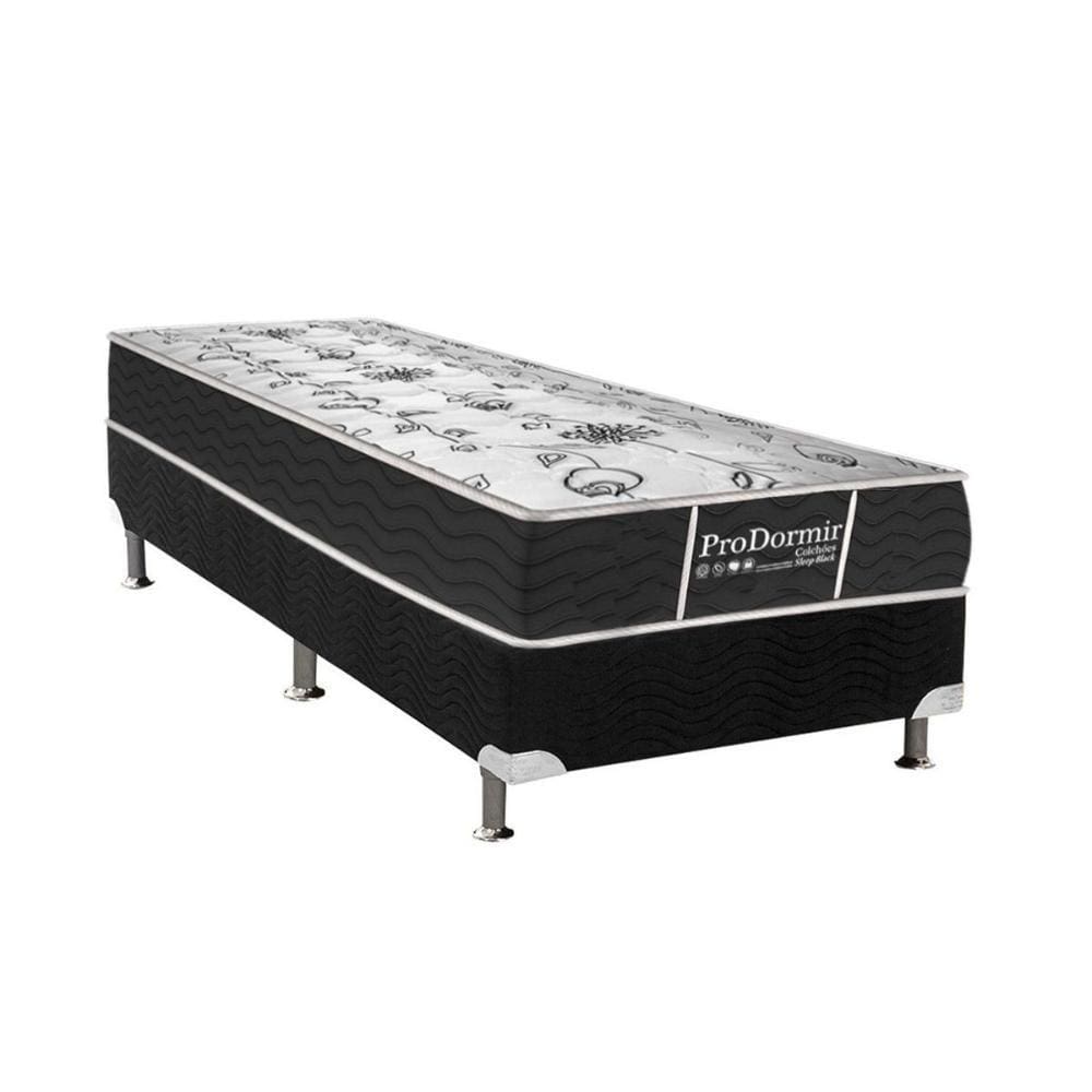 Cama Box Solteiro: Colchão Molas Bonnel Probel ProDormir Sleep + Base CRC Suede Black(88x188)