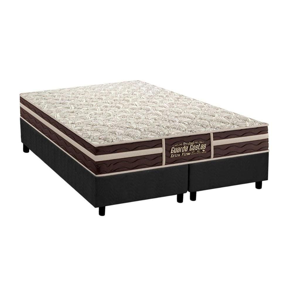 Cama Box Queen: Colchão Ortopédico Probel Guarda Costas Extra Firme + Base CRC Suede Gray(158x198)