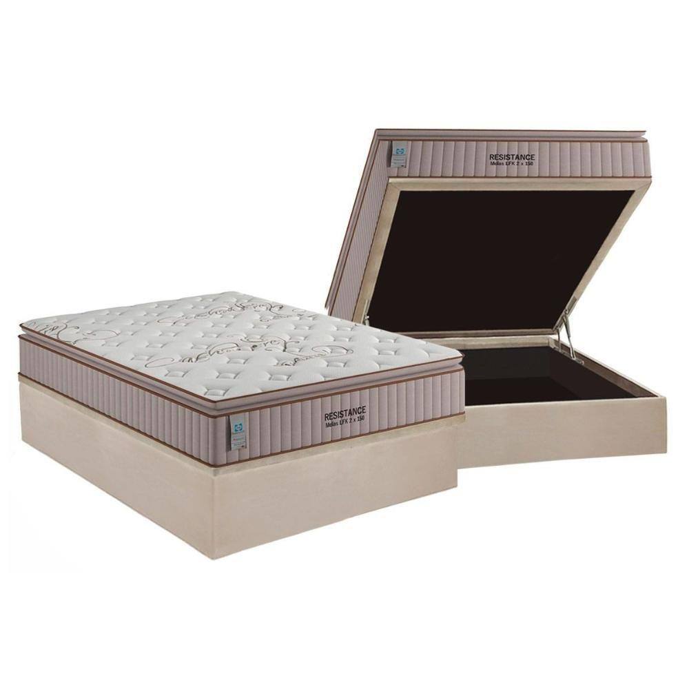 Cama Box Baú Casal: Colchão Molas Plumatex LFK Sealy Resistance + Base CRC Suede Clean(138x188)